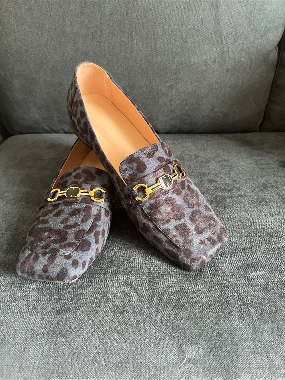 Leopard Print Suede Loafers with Gold-Tone Bit Hardware - Brown